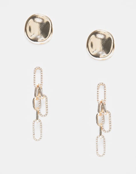 ONLY - Set van 2 paar oorbellen met strass in goud - view 1