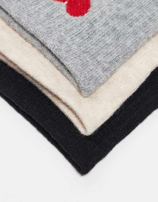 ONLY - Set van 3 paar sokken met hartje in zwart, beige en grijs, 3 van 3