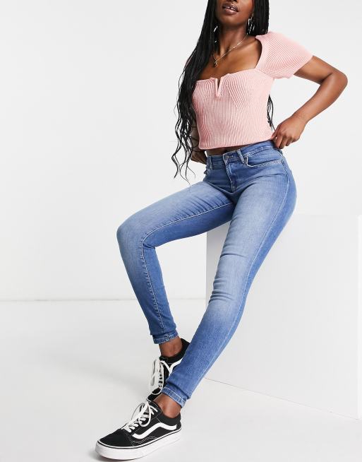 Only shape life regular fit skinny jeans in light blue denim