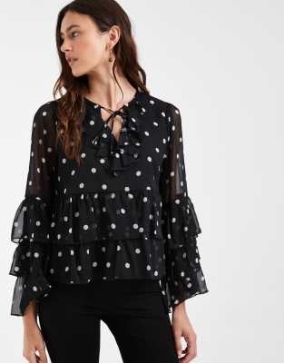 Only Sheer Blouse With Ruffles Details In Black