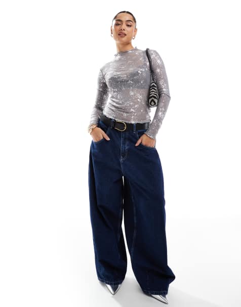 ONLY sheer foil print lettuce edge top in silver - view 1