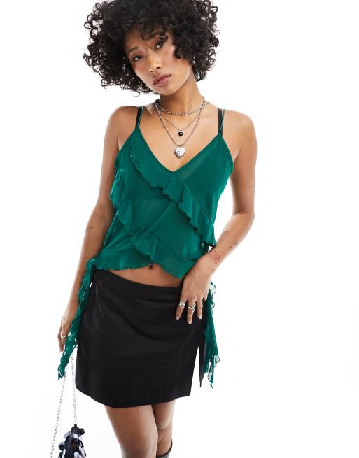 ONLY sheer frill cami top in emerald green 
