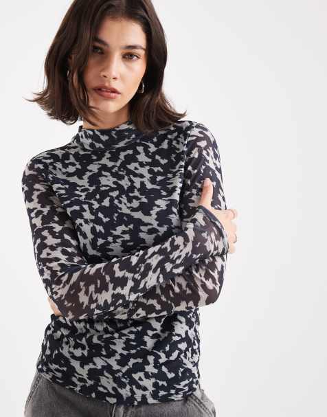 ONLY sheer high neck top in animal print - view 1