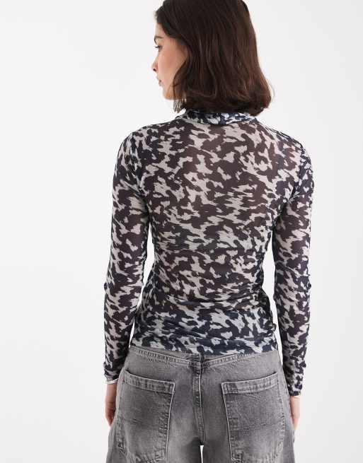ONLY sheer high neck top in animal print, 4 of 4