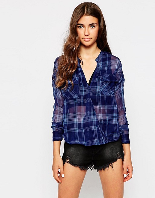 Only | Only Sheer Long Sleeve Checked Blouse
