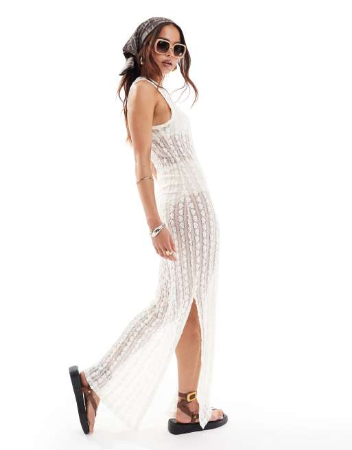 ONLY sheer sleeveless heart maxi dress in cream  