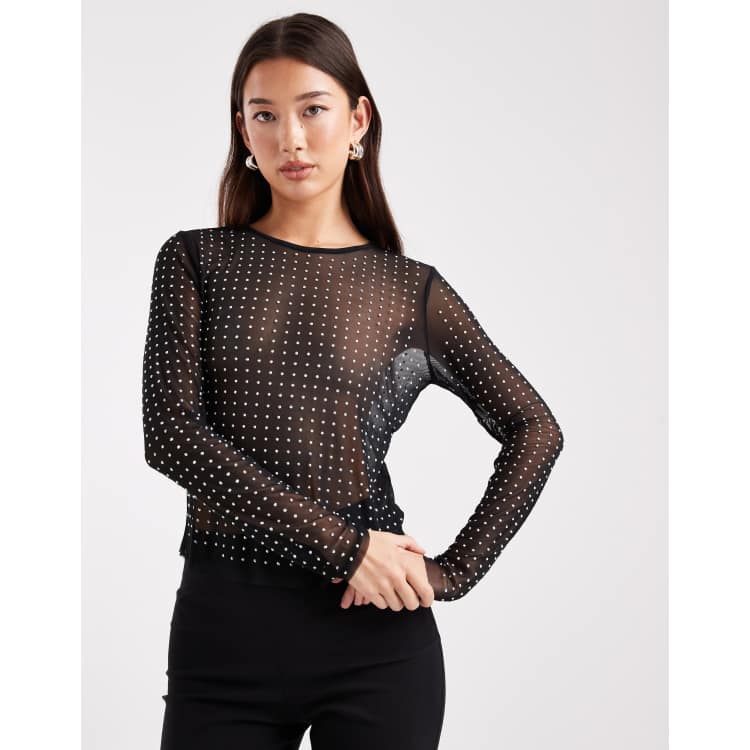 ONLY sheer top with rhinestones in black | ASOS