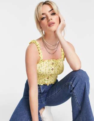 Only shirred cami top in yellow - ASOS Price Checker