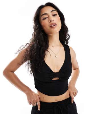 shirred cropped top in black - part of a set