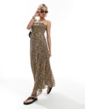 [ONLY] ONLY shirred maxi cami dress in leopard print-Brown 12-14 BROWN
