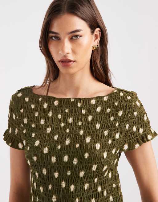 ONLY shirred maxi dress with green polka dots, 3 of 4