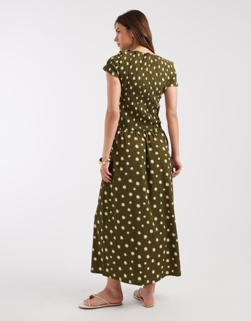 ONLY shirred maxi dress with green polka dots, 4 of 4