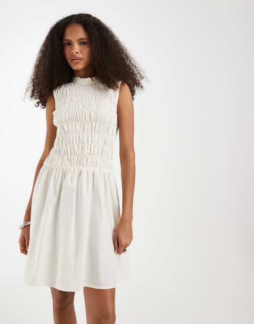 ONLY shirred mini dress in cream, 2 of 4