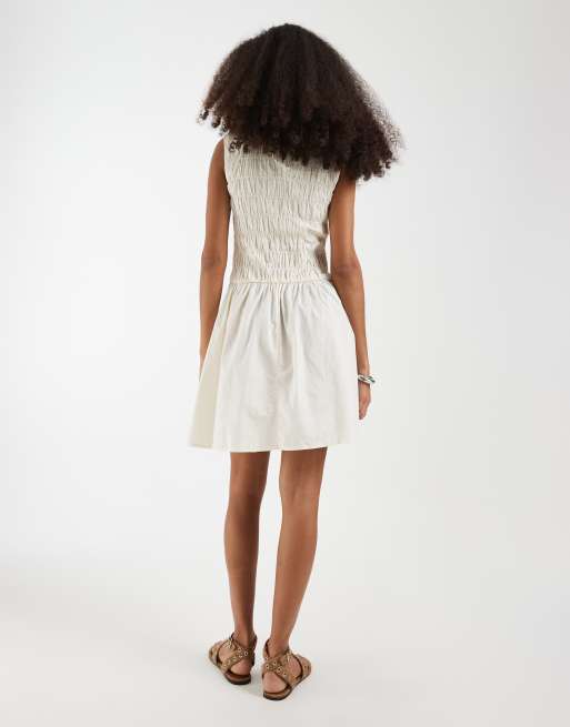 ONLY shirred mini dress in cream, 3 of 4