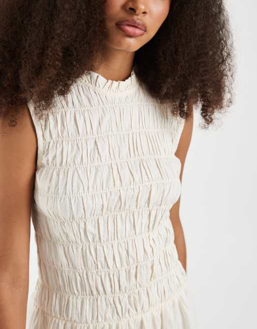 ONLY shirred mini dress in cream, 4 of 4