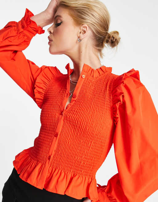 Orange puff sleeve online top