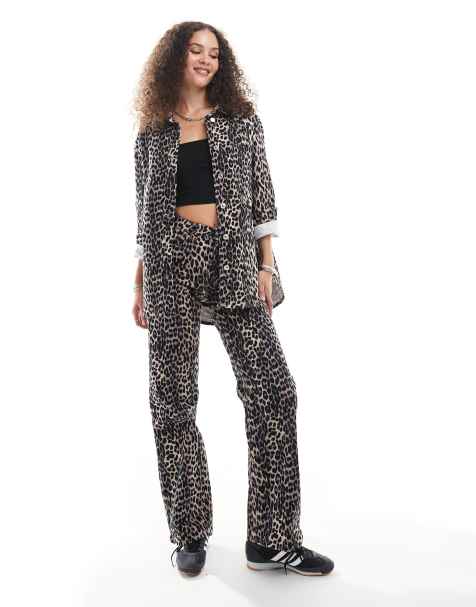 ONLY shirt and wide leg jeans co-ord in leopard print - view 1