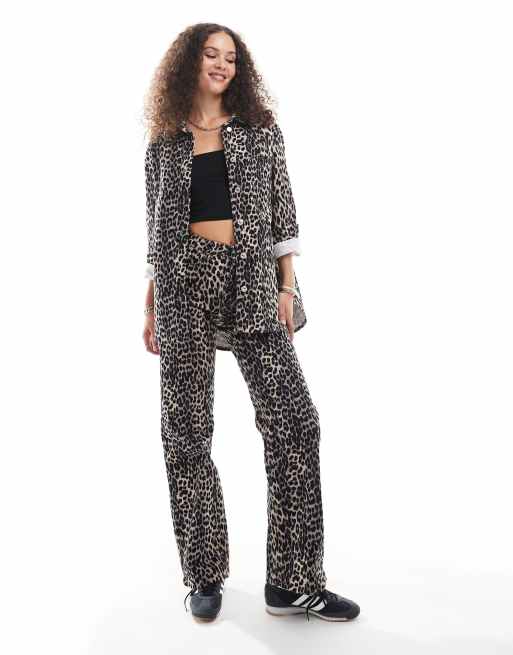 ONLY shirt and wide leg jeans co-ord in leopard print