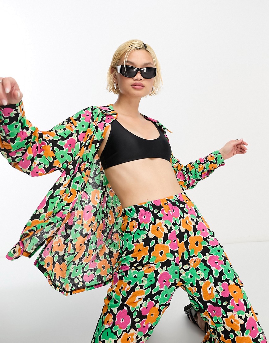 Only shirt co-ord in multi oversized floral-Black