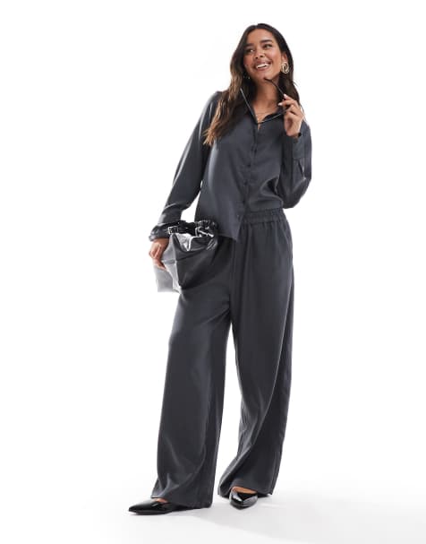 ONLY shirt & trousers co-ord in dark grey melange - view 1