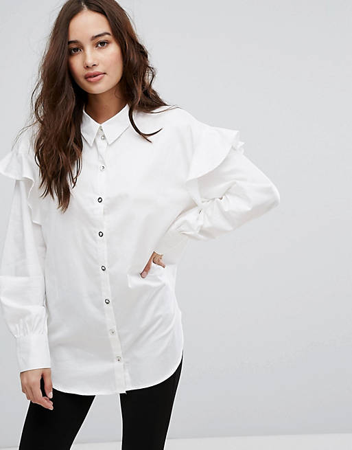 Only Shirt With Frill Shoulder | ASOS