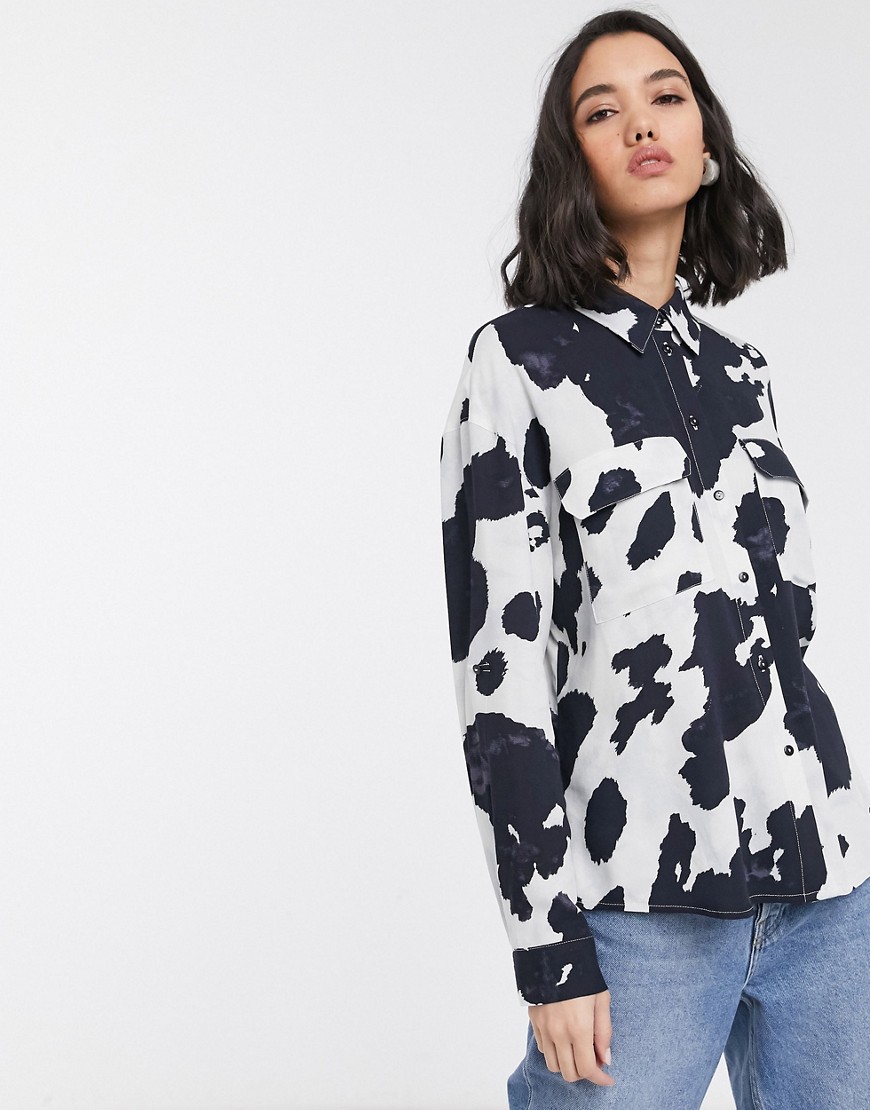 Only shirt with pockets in cow print-Multi