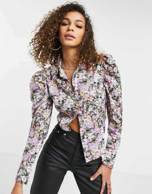 Only shirt with puff sleeves in floral print ASOS
