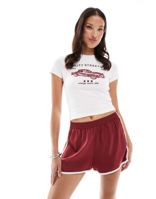 ONLY - Short de course en satin - Bordeaux
