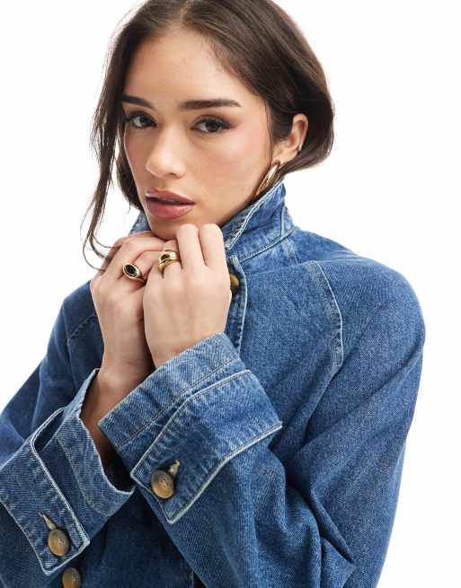 ONLY short denim trench coat in mid blue