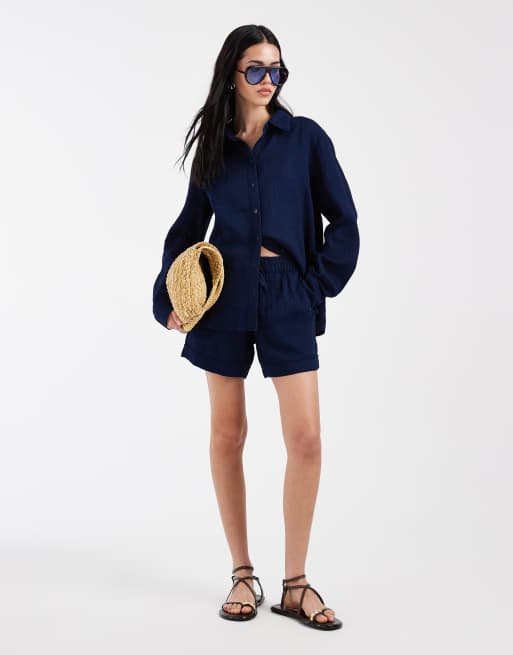 Only - Short d'ensemble en crépon - Bleu marine