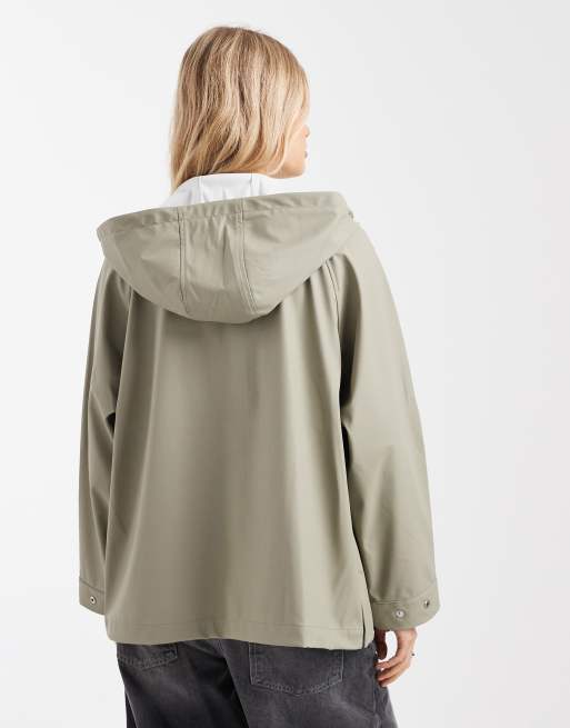 ONLY short hooded raincoat in sage green