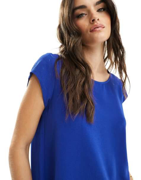 ONLY short sleeve back zip top in blue - view 1