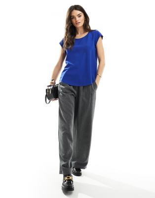 Only Short Sleeve Back Zip Top In Blue