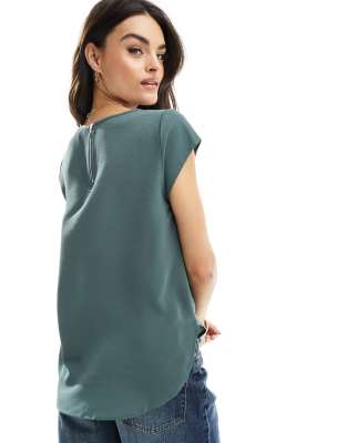 Only Short Sleeve Back Zip Top In Green