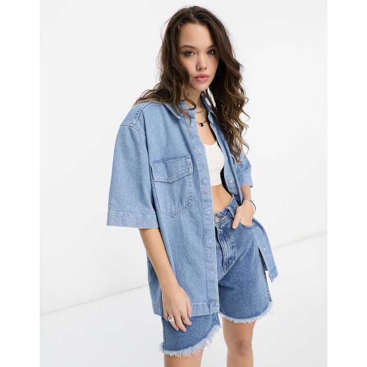 Women's short sleeve deals denim shirt