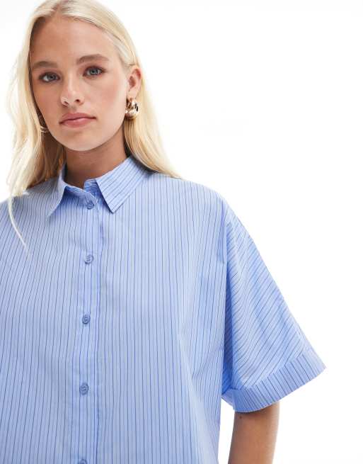 ONLY short sleeve boxy shirt in blue stripes