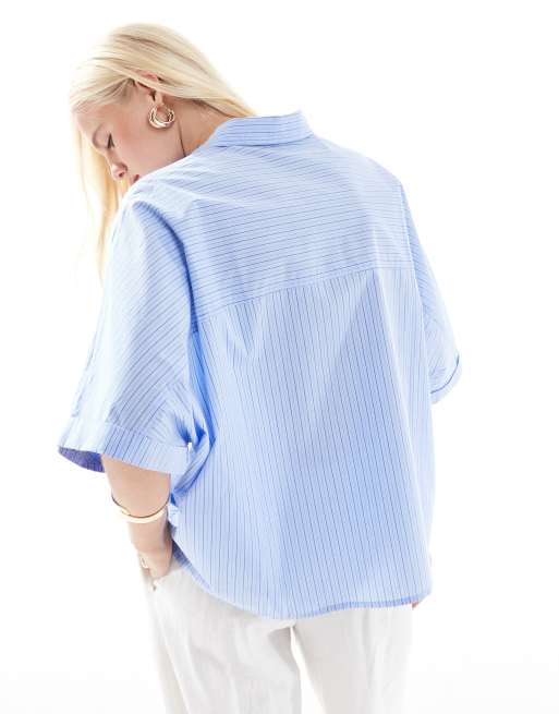 ONLY short sleeve boxy shirt in blue stripes
