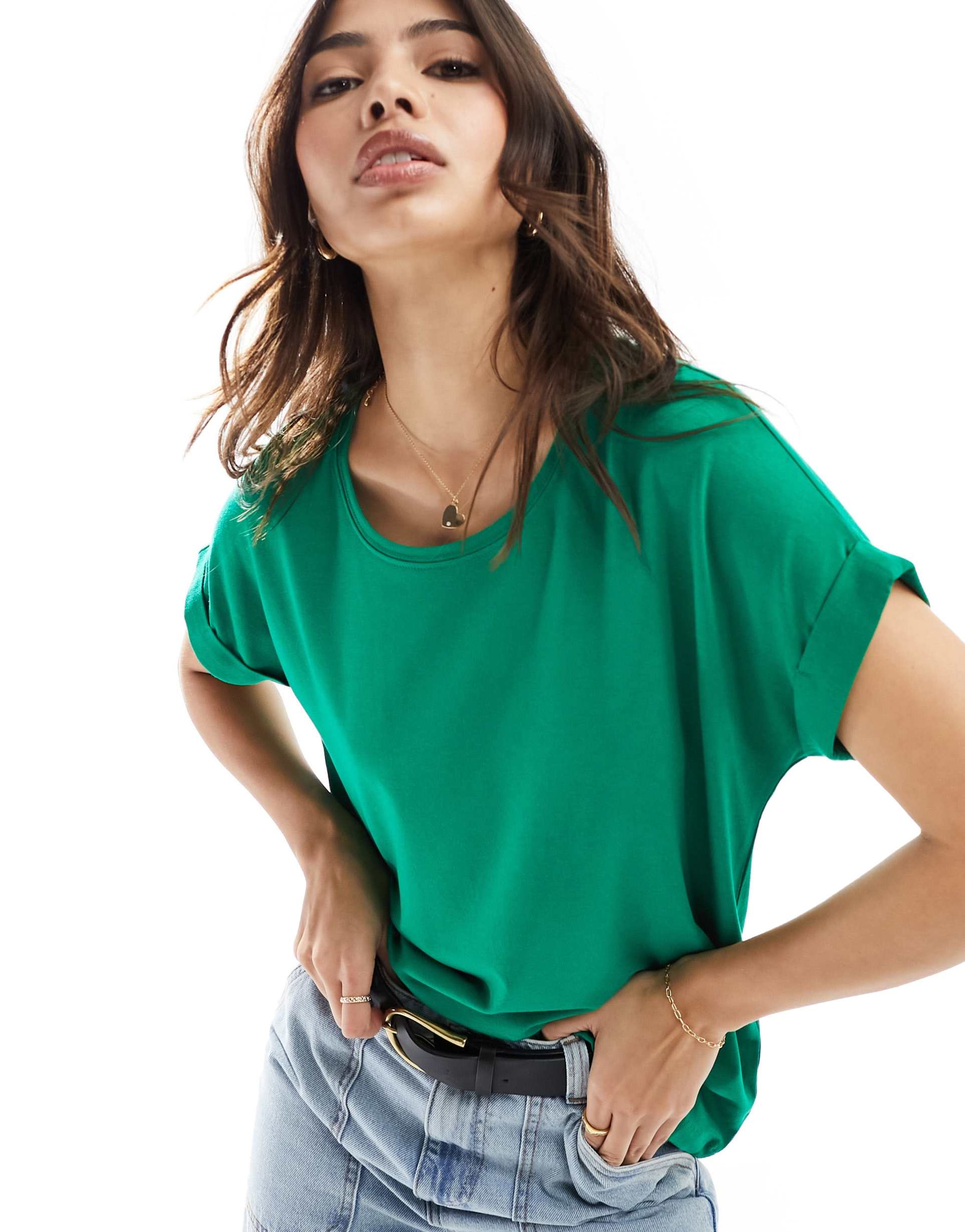 only short sleeve crew neck top in bright green