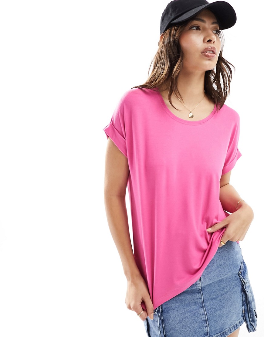 ONLY short sleeve crew neck top in bright pink