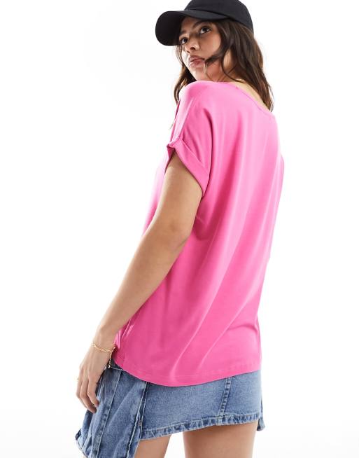 ONLY short sleeve crew neck top in bright pink , 3 of 4