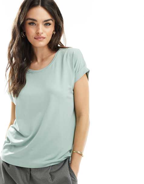 ONLY short sleeve crew neck top in sage green - view 1