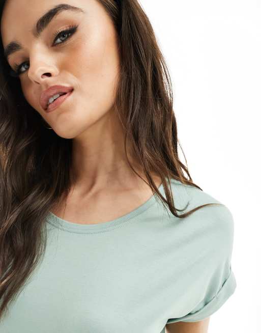 ONLY short sleeve crew neck top in sage green , 2 of 4