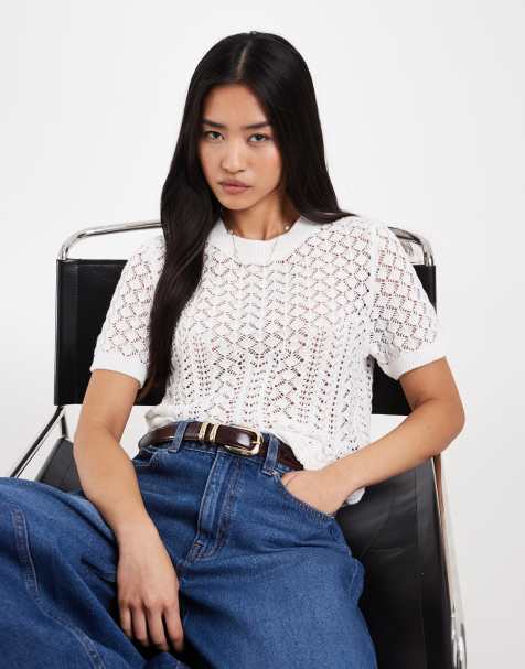 ONLY short sleeve crochet top in white - view 1