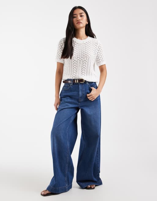 ONLY short sleeve crochet top in white, 2 of 4