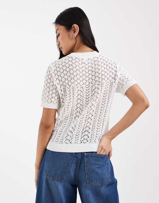 ONLY short sleeve crochet top in white, 4 of 4