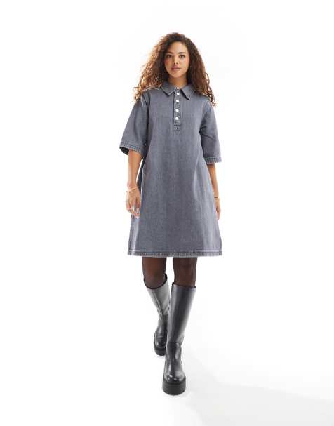 ONLY short sleeve denim dress in gray - view 1