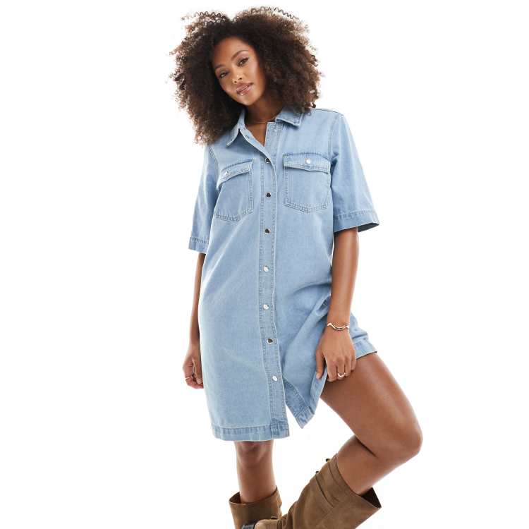 Lightweight Denim Dress Light Wash Denim Midi Shirt Dress