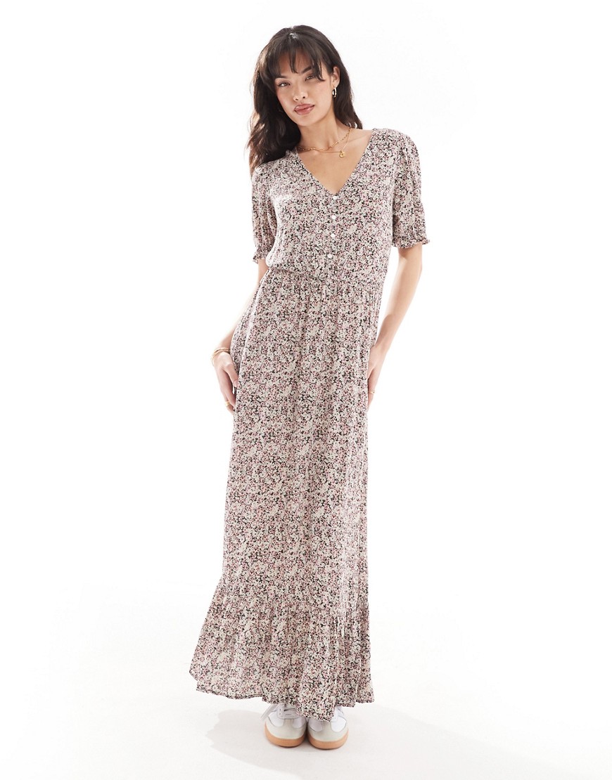 ONLY short sleeve floral print maxi dress in multi