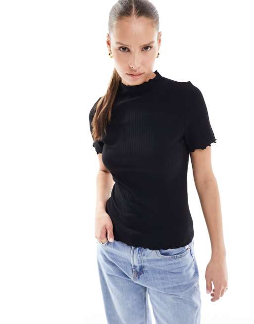 Black short sleeve high neck top hotsell