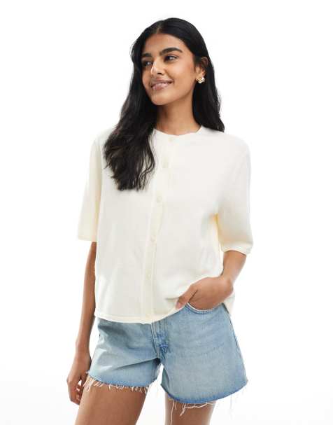 ONLY short sleeve knitted cardigan in cream - view 1